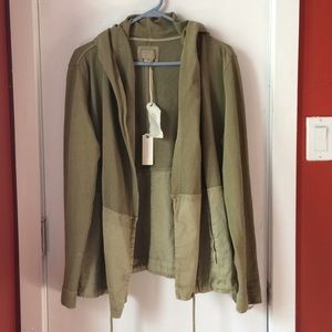NWT Anthropologie anorak open hoodie khaki green